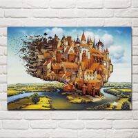 ทิวทัศน์ที่สวยงามของเมือง Jacek Yerka โปสเตอร์ลายเมืองแฟนตาซีที่บินได้บนกำแพงภาพบ้านห้องนั่งเล่น Hiasan Kamar ห้องนอน EX500 1ชิ้นกรอบไม้ด้านในหรือไร้กรอบ (หรือกรอบอะลูมินัมอัลลอยสีดำ)