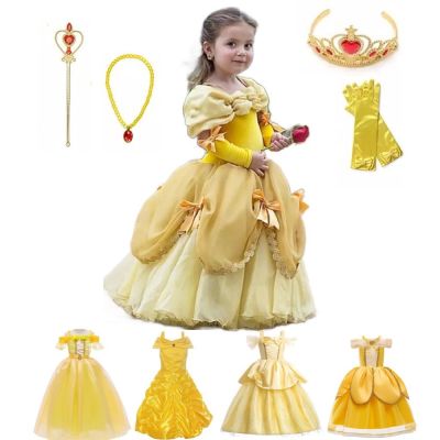 〖jeansame dress〗 Princess Bellefor GirlFloralGown Child CosplayBeauty And TheCostumeParty