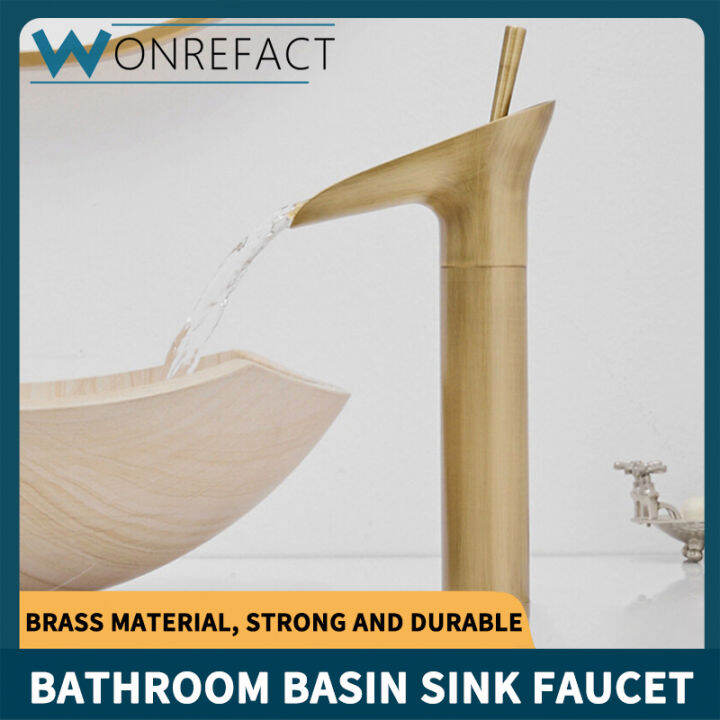 Bathroom Vanity Faucet Brushed Gold Brass Waterfall Sink Faucet Lazada