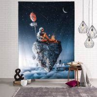 【cw】Ins astronaut tapestry bedroom bedside decorative background wall cloth printing art psychedelic wall hanging custom ！