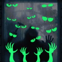 ZZOOI Halloween Stickers Luminous Eyes Ghost Party Decoration Stickers Fluorescent Horror Wall Stickers Holiday Party Room Decoration