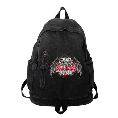 New Denim Backpack Womens Leisure Travel Outing Bag Female Schoolbags Suitable For Boys Girls Unisex Funny Skull Graphic Printe