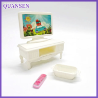 QUANSEN ตะกร้าเฟอร์นิเจอร์บ้านตุ๊กตาบาร์บี้16cm 3ชิ้นรีโมทคอนโทรลอุปกรณ์เสริมโครงสร้างทีวีใหม่