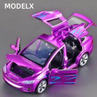 【 Wj】1:32จำลองเทสลา ModelX อัลลอยรถรุ่นประตูเปิด Acousto แก้วนำแสงของเล่นเด็ก