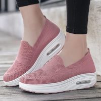 COD SDFSDTFGER Korean Women Slip Ons Shoes Breathable Kniteed Flat Shoe Soft Sole Ladies Casual Work Shoes