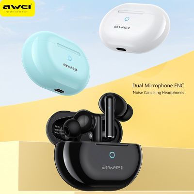 ZZOOI Awei T61 Wireless Bluetooth 5.3 Earphones Sport Noise Reduction ENC Headphones with 4 Mic TWS Earbuds 300mAH Long Standby