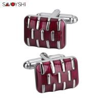 SAVOYSHI สแควร์สีแดงเคลือบกระดุมข้อมือขัดสูงปุ่มโลหะสำหรับธุรกิจของขวัญแต่งงานเสื้อข้อมือลิงค์ฟรีแกะสลัก