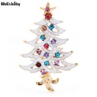 Wuli amp;baby White Enamel Christmas Tree Brooches For Women Men Multicolor Rhinestone Tree New Year Brooch Pin Jewelry Gifts