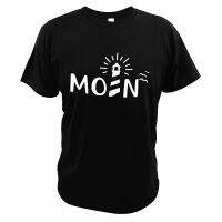 Moin Mit Leuchtturm T-Shirt MenS Slogan Saying Coast Statement Short Sleeve Crewneck Soft 100% Cotton Summer Top Eu Size