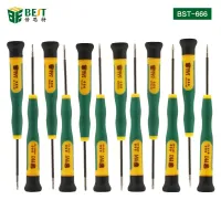 【original】 【Top-rated】 BST-666 12ใน1 T2 Torx,T3,T4,T5,T6,T8,PH00 Phillips,PH000,Pentalobe 5จุด0.8,1.2,ชุดไขควงปากแบนที่มีความแม่นยำ