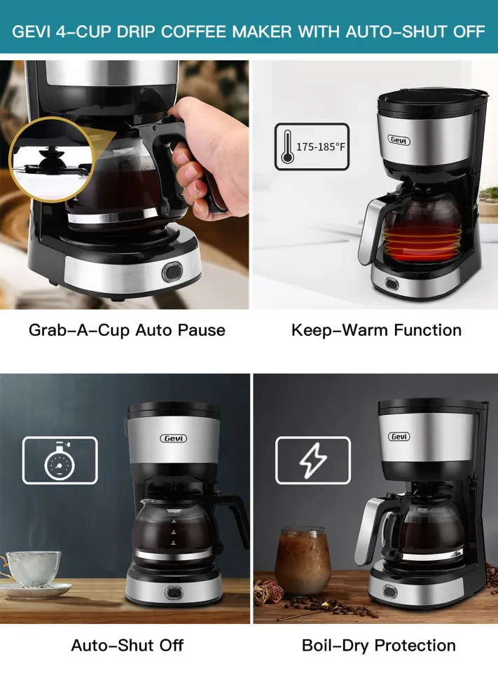 Gevi 4-Cup Coffee Maker with Auto-Shut Off and Cone Filter