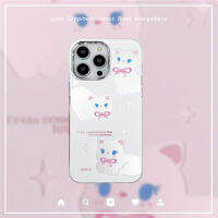 เคสสุดหรูสำหรับ IPhone เคสโบว์แมวภาษาอังกฤษขนาด11 12 13 14 Pro Max เคสโทรศัพท์กันกระแทกฝาหลังรูปการ์ตูนน่ารัก