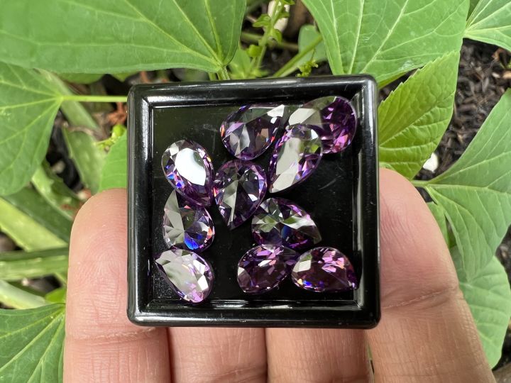 เพชร-cz-พลอย-amethyst-สีม่วง-คิวบิกเซอร์โคเนีย-เพชร-รัสเซีย-รูปร่างลูกแพร์-6x8-มิลลิเมตร-4-เม็ด-pear-shape-6x8-mm-4-pcs-เม็ด