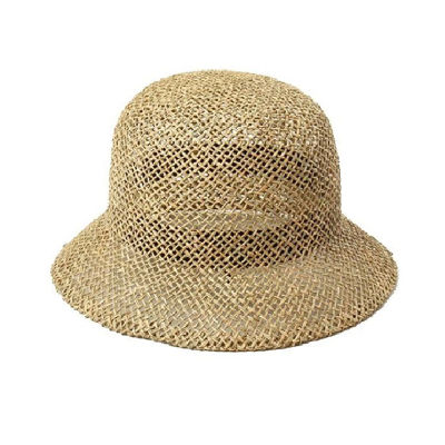 [hot]new dome bell shaped hand woven seagrass straw hat outdoor travel sunshade Ladies straw fisherman Hollow bucket hat for summer