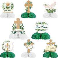 Fangleland First Communion Honeycomb Centerpieces, Baptism Baby Shower ตกแต่ง-God Bless ศาสนาปาร์ตี้3D ตาราง Toppers สำหรับคริสเตียนธีมเพศ Revel Party Supplies