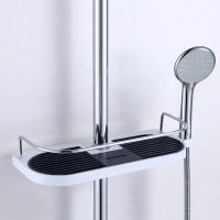 ⊙♞▬ Zhangji Single Tier Slide Bars Shelf Adjustable Shampoo Tray Bathroom Storage Rack Black And White Plastic Shower Holder