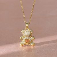 Fashion Cute Love Bear Brass Micro-Inlaid Pendant Necklace For Women Exquisite Not Fading Bear Animal Jewelry Party Accessories