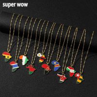 Africa Map Flag Pendant Necklace Gold Color Ghana Nigeria Congo Somalia Angola Liberia African Jewelry Gift Fashion Chain Necklaces