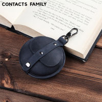 CONTACTS FAMILY 100% Crazy Horse Leather Small Money Bags Mini Coin Purse Pocket Vintage Earphone Storage Box Airpods Case
