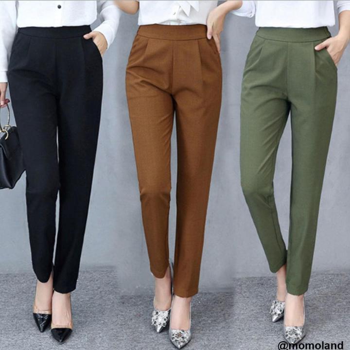 พร้อมส่ง-กางเกงขายาว-กางเกงลำลอง-กางเกงทำงาน-แฟชั่นสำหรับผู้หญิง-มี-3-สีให้เลือก-คือ-สีดำ-สีเขียว-สีน้ำตาล