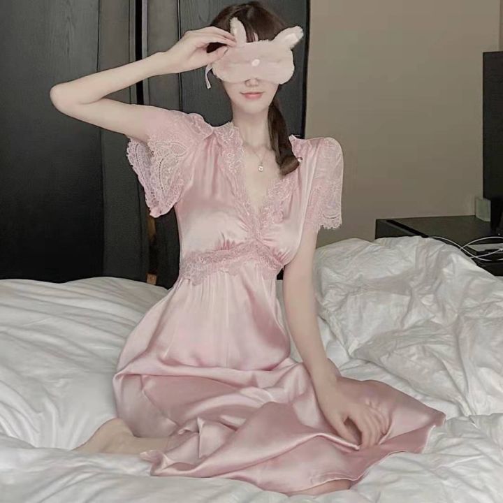 Silk Nightgown with Lace Women Luxury Silk Sleepwear