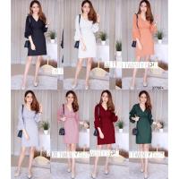 P3779	ชุดเดรสแต่งแขนพองๆ คอวีไขว้ด้านหน้าPuff sleeve dress front cross v-neck