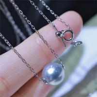 Hengsheng 925 Silver Chain Necklace Pendant 9-10mm Akoya Grey Blue Pearl Near Round Fine Wedding Jewelry Accessories For Women Fashion Chain Necklaces