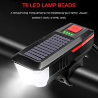 HOT!!! New Solar USB Rechargeable Double Charging Cycling Light Waterproof Bike Front Light + Horn Outdoor Bicycle Headlight