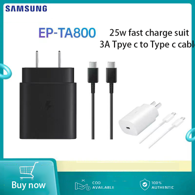 Original Samsung Super Fast Charger Adapter 25W EP-TA800 PD Travel Wall ชาร์จ | พร้อม3A USB C ถึง USB C | สำหรับ Galaxy S20 S21 S22 Ultra หมายเหตุ20 10