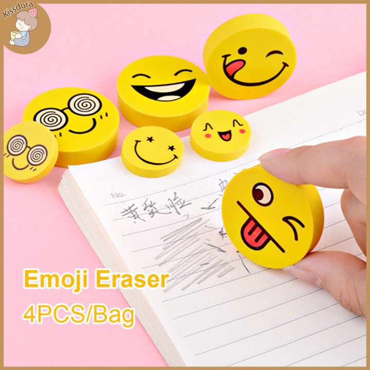 Kissdora Smiley Eraser Smiley Emoji Eraser School Supplies ( 4pcs mini