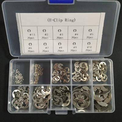 【2023】200pcs M1.5 m2 m3 m4 m5 m6 m7 m8m9m10 304 Stainless Steel E Clip washer Assortment Kit Circlip retaining ring for shaft fastener