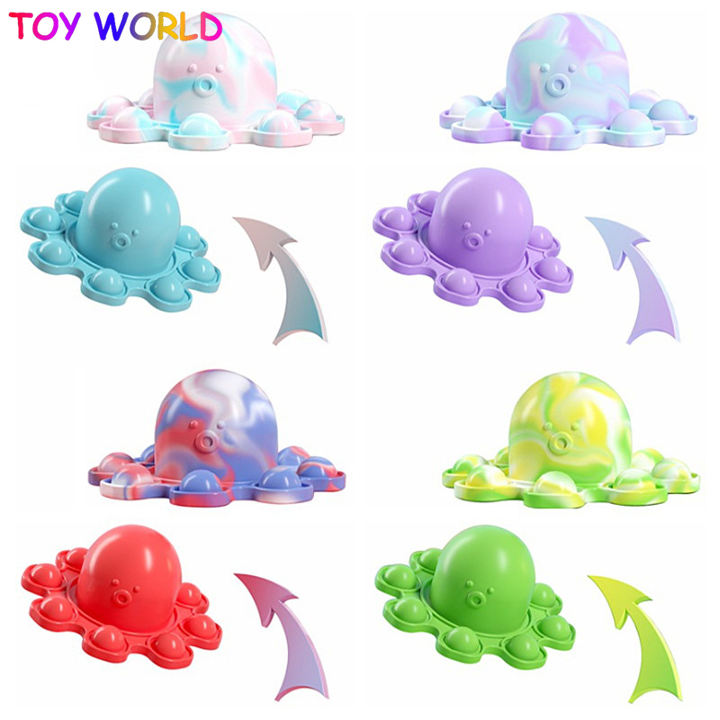 3 Pack Octopus Relief Keychain Fidget Toy Flip Octopus Push Pop Bubble Fidget Popper Squeeze Sensory Toy Stress Relief Face Changing Sensory Pop Fidget Toy for Kids and Adults 