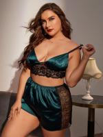 Plus Size Sexy Cami Lace Top Loose Shorts Silk Sleepwear Wholesale Pajamas Women Homewear Large CT14609