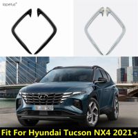 “{》} กันชนหน้าโคมไฟไฟตัดหมอกคิ้วไฟหน้ารถคิ้วสำหรับ Hyundai Tucson NX4อุปกรณ์เสริมภายนอกสีดำโครเมี่ยม2021-2023