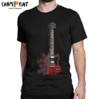 Men T-Shirt SG Explosion Guitar Funny Pure Cotton Tees Short Sleeve Artistic Rock Music T Shirt Round Collar Clothes 4XL 5XL 6XL