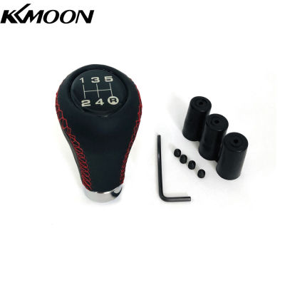 KKmoon ที่เปลี่ยนหัวเกียร์แบบแมนนวลสำหรับรถยนต์หนังสีดำตะเข็บสีแดง5สปีดสากล8มม. 10มม. 12มม.