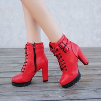 Women Motorcycle Boots New Female Fashion Womans 11cm High Heel Mature Boots Flat Vintage Buckle Casual Lady Boots uik8