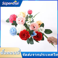 Super thai⚡ดอกไม้ประดิษฐ์ ตกแต่งเดสก์ทอป ของตกแต่งบ้าน ดอกไม้จำลองงานแต่งงานในบ้านดอกไม้ปลอมสามหัวโบตั๋นต่างประเทศ