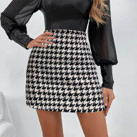 (ร้อน) แฟชั่นเอวสูง Houndstooth A-Line กระโปรงผู้หญิงสบายๆวินเทจลายสก๊อตชุดมินิเลดี้เกาหลีอารมณ์บางหญิงสะโพกกระโปรง