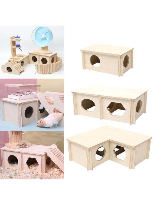 บ้านหนูแฮมสเตอร์ไม้ที่ซ่อนห้องไม้ธรรมชาติรังที่อยู่อาศัยสำหรับมินิ-gerbils-แฮมสเตอร์ซีเรียจูเนียร์หนูตะเภา