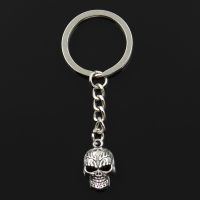 Fashion 30mm Key Ring Metal Key Chain Keychain Jewelry Antique Bronze Silver Color Plated Skeleton Head Skull 21x13mm Pendant Key Chains