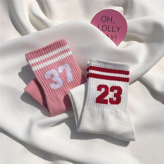 korean-fashion-preppy-style-digital-sports-striped-socks-pure-cotton-two-bars-mid-top-womens-short