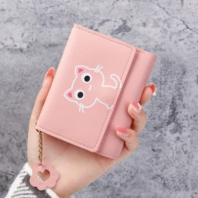Multifunctional Small Bag Womens Wallet Mini Card Bag Triple Fold Wallet Cat Wallet Cute Wallet