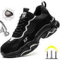 Lightweight Men Safety Shoes Steel Toe Cap Work Shoes Men Puncture-Proof Security Work Sneakers Anti-smash Shoes Male