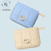 RONGLA กระเป๋าสตางค์ผู้หญิงกระเป๋าสตางค์ซิป Dompet Koin สไตล์เกาหลีมีคลิปเงินหลายซองใส่บัตรกระเป๋าเงินสีทึบหนัง PU