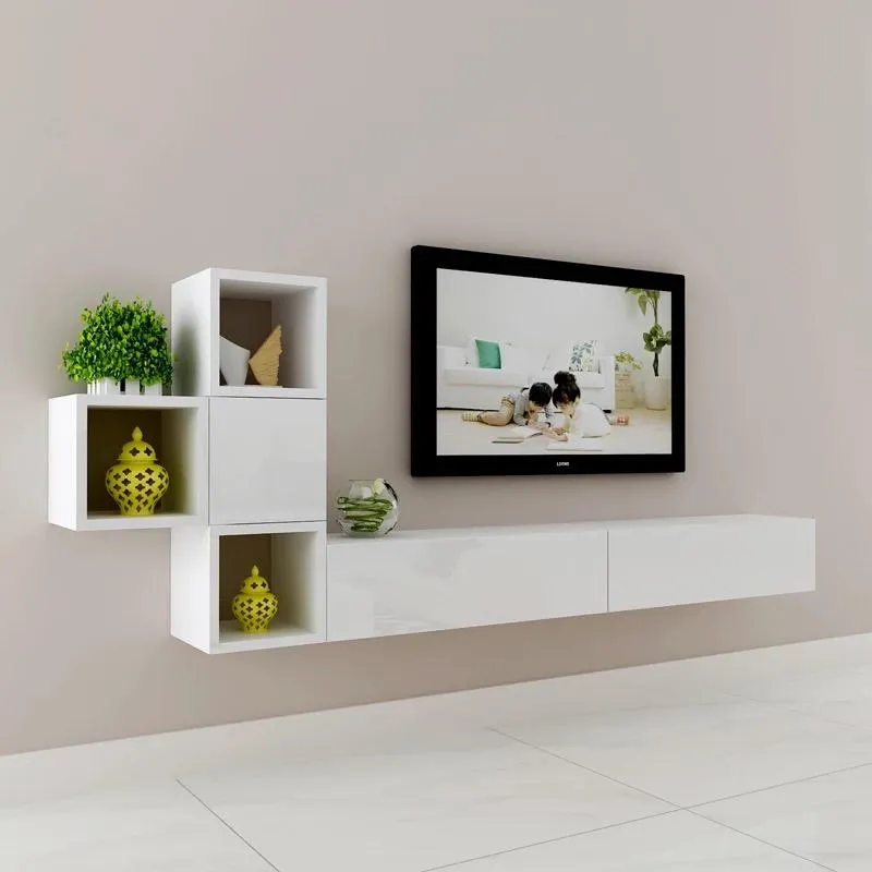 Wehomes L Shape Wall Mounted Tv Cabinet & 4 Cubes Storage Shelves Full Set  (White) | Lazada