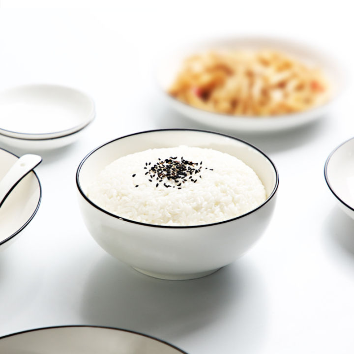 ชุดจานชามเซรามิกลายเส้นสีดำแบบนอร์ดิกชามเรียบง่ายและจานชามข้าวของใช้ในครัวเรือน-จาน-เครื่องใช้โต๊ะอาหารเซรามิค-การทำของขวัญ-nmckdl