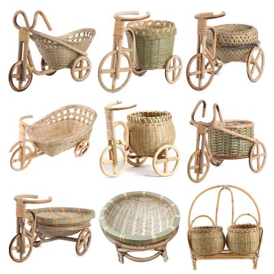 Mini Tricycle Rattan Fruit Basket Bamboo Handmade Wicker Storage Basket for Fruit Food Bread Organizer Art Crafts Kitchen