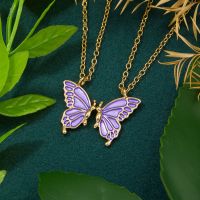 2Pcs Korean Exquisite Butterfly Pendant Necklace For Lovers Friends Fashion Purple Animal Accessories Party Girl Jewelry Gift
