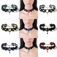 NOTWIT ของขวัญแฟชั่นแฮนด์เมดหินหนัง PU Punk กำมะหยี่ Punk Punk Choker สร้อยคอคริสตัลอัญมณี